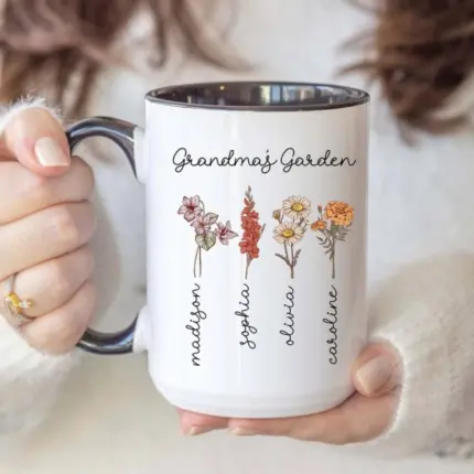 Custom Birth Month Birth Flower Mug, Grandma's Garden Coffee Mug